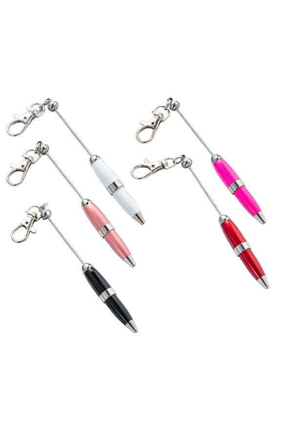 5x Beadable Ballpoint Pen with Keychain 1.0mm Signature Pen Metal Stationery Pen Bead Rollerball Pen for School Office