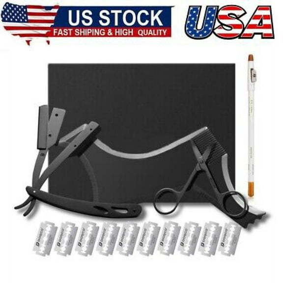 5pcs Beard Shaping Tool-Include Professional Straight Edge Razor,Beard Template