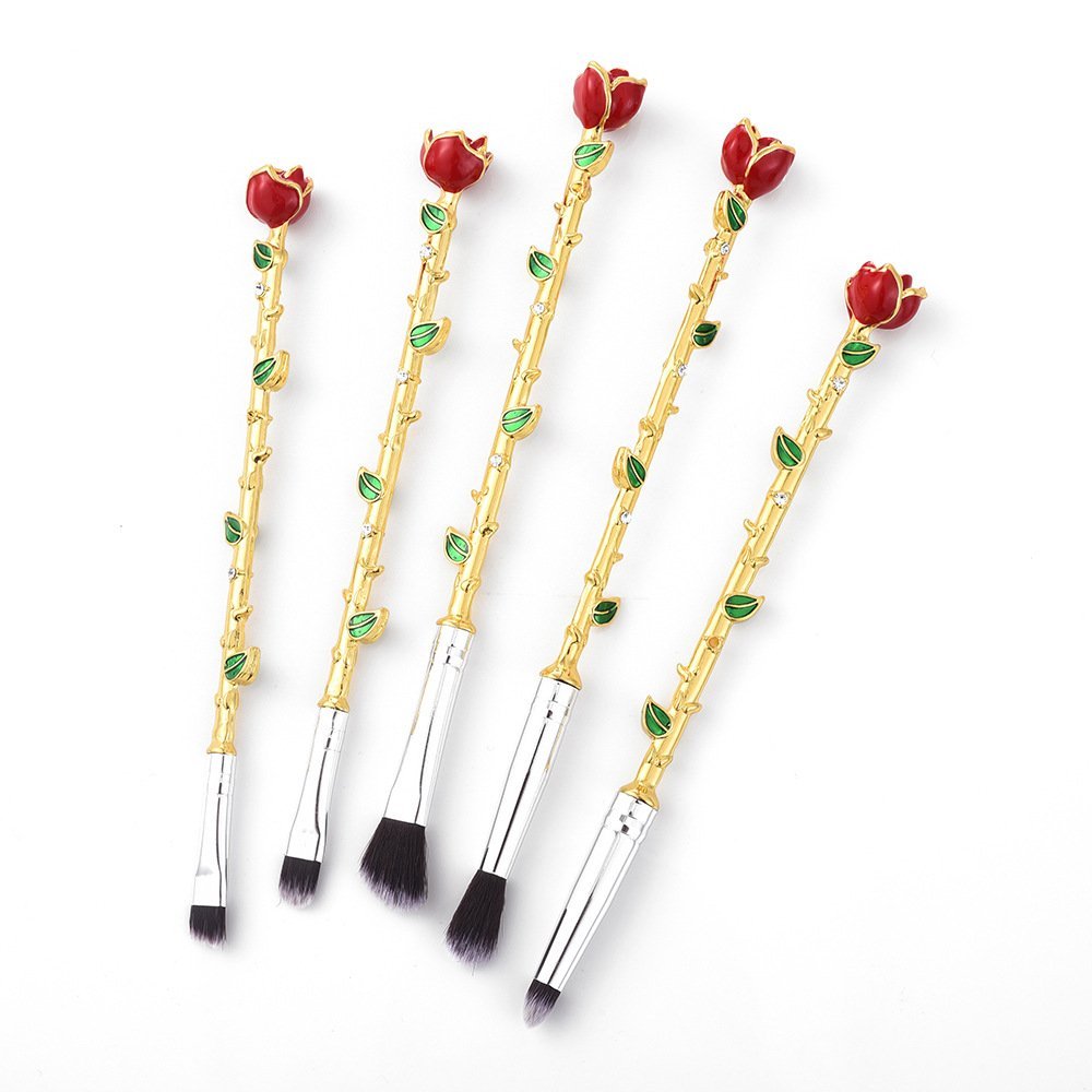 5pcs Beauty Eye Shadow and the Beast Rose Flower Shape Makeup Brushes Set - image 1 of 4