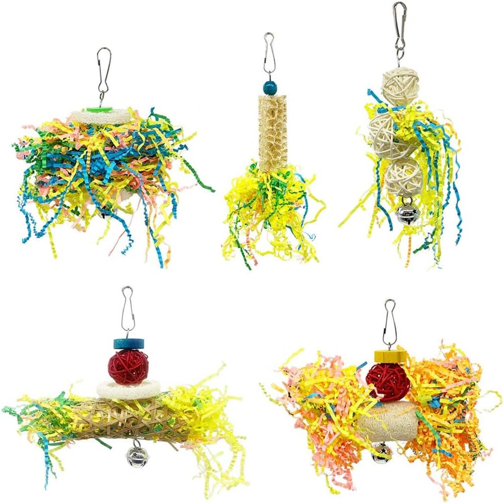 5pcs Bird Parrot Shredding Toys, Chewing Foraging Hanging Cage Toys ...