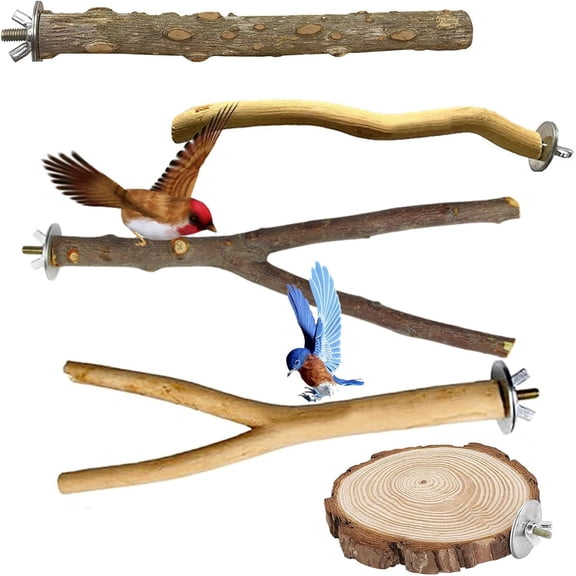 5pcs Bird Perches, Natural Wooden Parrot Stand Set, Birds Toys Parakeet Perch, Multi-Branch Perch Platform Birdcage Stand for Parrotlets Bird Cage