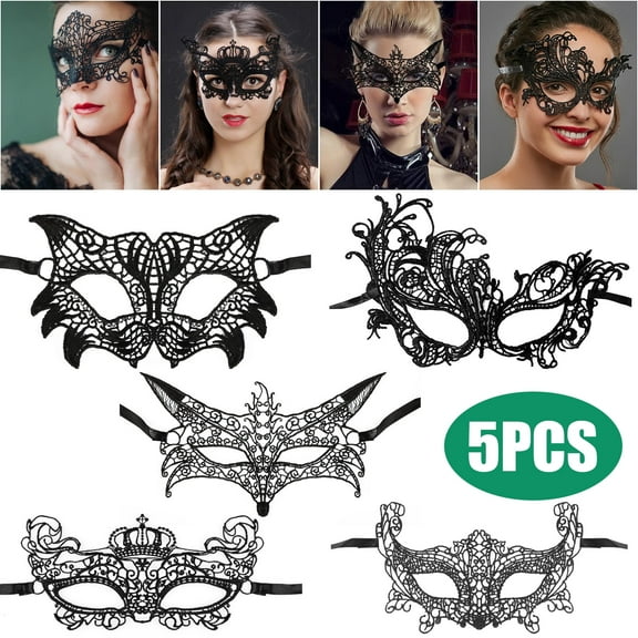 5pcs Black Lace Eye Masks for Women, TSV Lace Eye Cover for Venetian Cosplay Masquerades Party