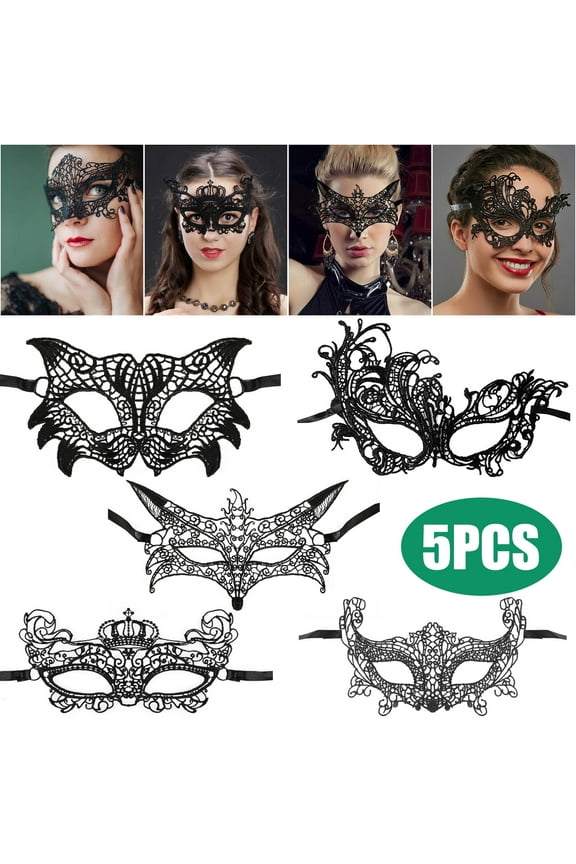 5pcs Black Lace Eye Masks for Women, TSV Lace Eye Cover for Venetian Cosplay Masquerades Party