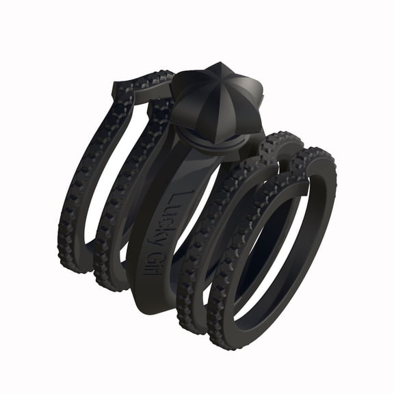 5pcs Black Silicone Ring for Women Rubber Ring Wedding Ring Sets for Women Engagement