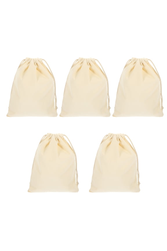 5Pcs White Drawstring Storage Bags Premium Cotton Material Easy to Clean for DIY Use