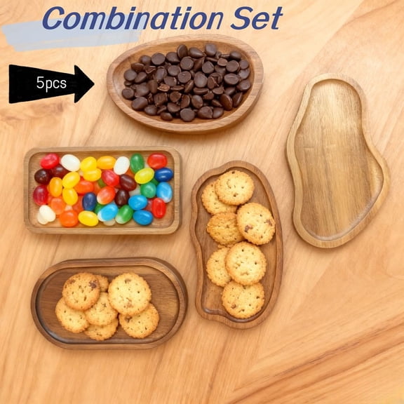 5pcs Bohemian Wooden Tableware Set - Heat/Scratch Resistant Plates Trays for Party Fall & Christmas Decor