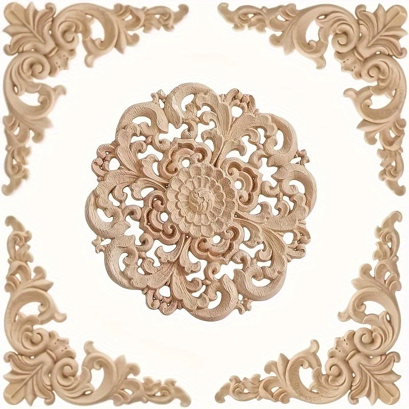 Houten Appliqué Type D 20x5cm - Gesneden Bladeren Bloem Decoratie Voor Meubels