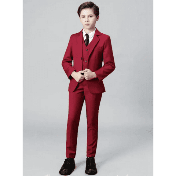 5pcs Boys Formal Gentleman Outfits Long Sleeve Blazer&Tie&Shirt&Pants&Vest, Kids Clothing Set For Competition Performance Wedding Banquet Dress