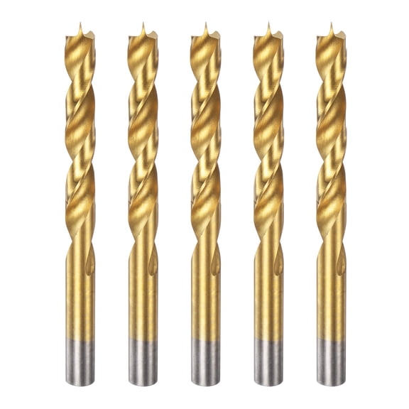 5pcs Brad Point Drill Bits 12mm(15/32") Dia HSS4241 Straight Round Shank Metric Brad Point Spiral Twist Drill Bits for Carpenter Woodworking Plastic Rubber, Golden