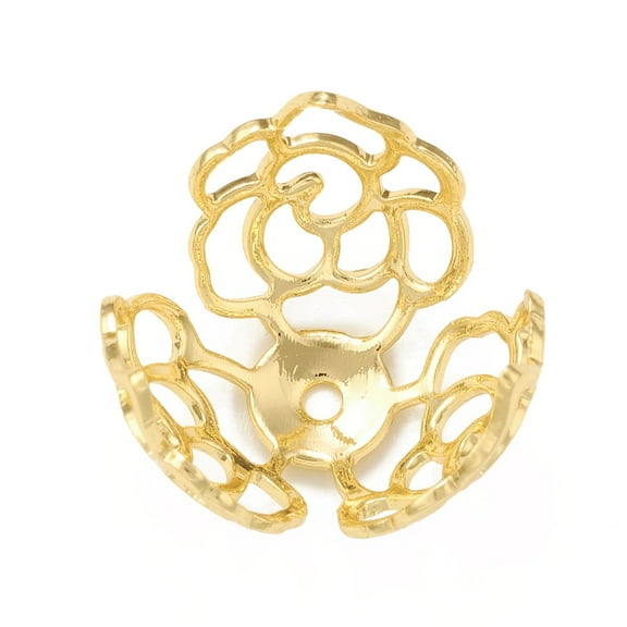 5pcs Brass Bead Caps 3-Petal Flower golden 16x11.5mm Hole: 1.4mm