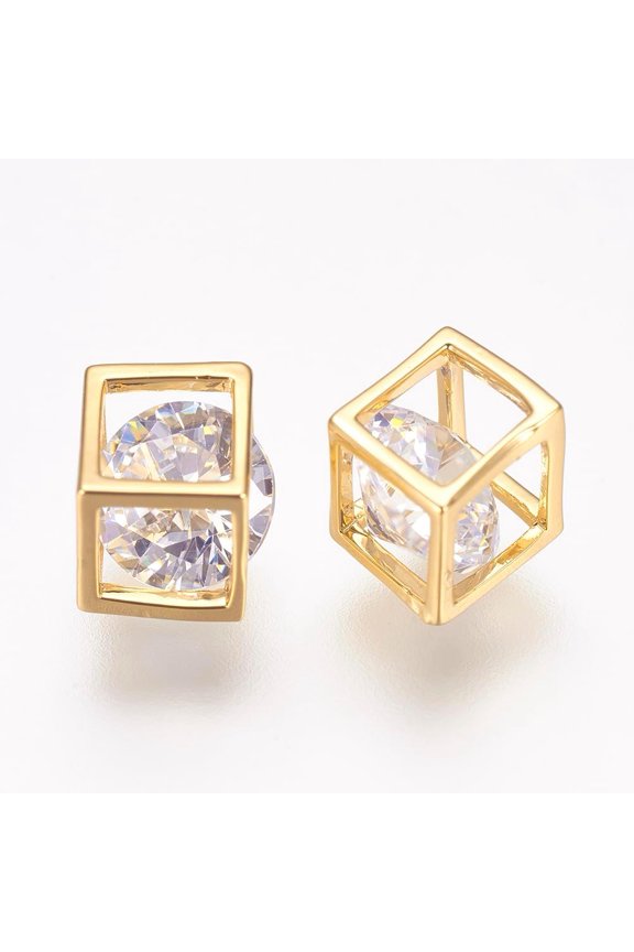 5pcs Brass Cubic Zirconia Cube golden 4.5x4.5x4.5mm
