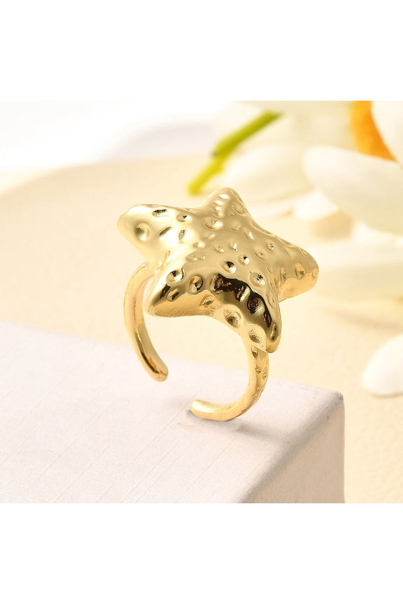 5pcs Brass Cuff Rings for Women Rack Plating Long-Lasting Lead Free and Cadmium Free golden Star 23.5x24mm Size 6(16.5mm)