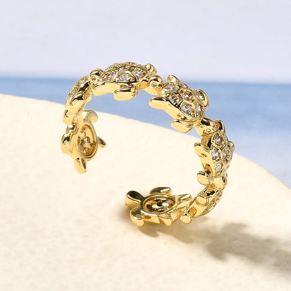 5pcs Brass Micro Pave Clear Cubic Zirconia Cuff Rings for Women Turtle Rack Plating Long-Lasting Lead Free and Cadmium Free golden 7mm Inner Diameter: adjustable