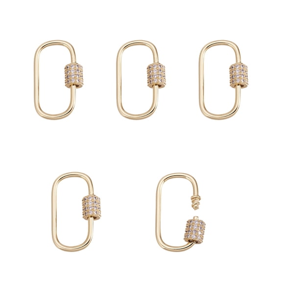 5pcs Brass Micro Pave Clear Cubic Zirconia Screw Carabiner Lock Charms for Necklaces Making Quick Links Oval Golden 25x15x5.5mm Screw: 6~6.5x5.5mm