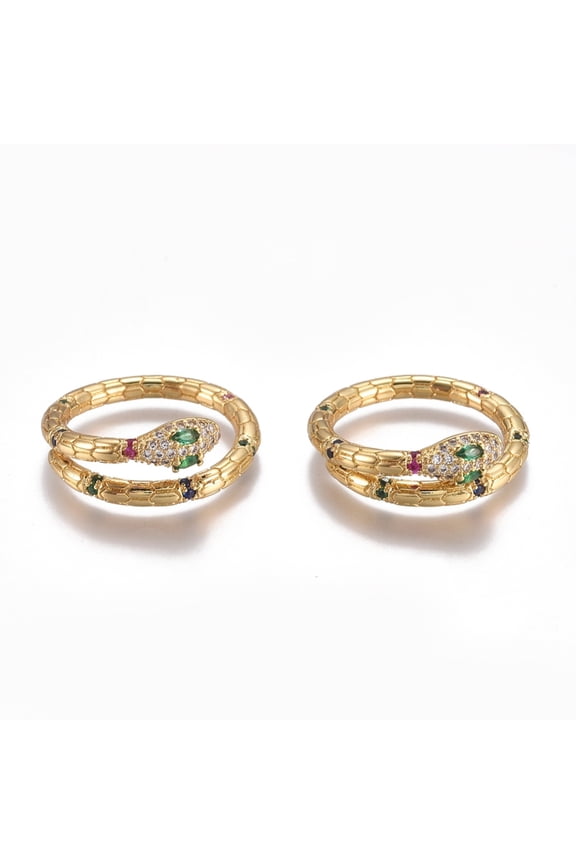 5pcs Brass Micro Pave Cubic Zirconia Cuff Rings Open Rings Long-Lasting Snake Colorful Golden Size 7 Inner Diameter: 17mm
