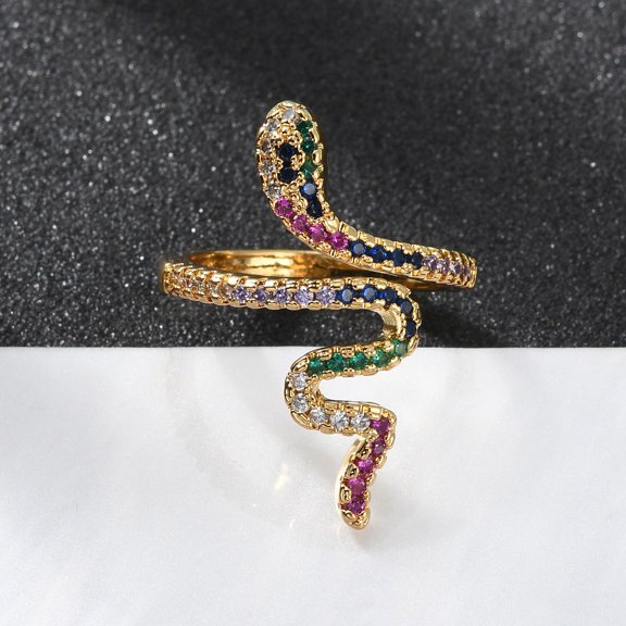 5pcs Brass Micro Pave Cubic Zirconia Cuff Rings Open Rings Snake Colorful Size 6 16mm