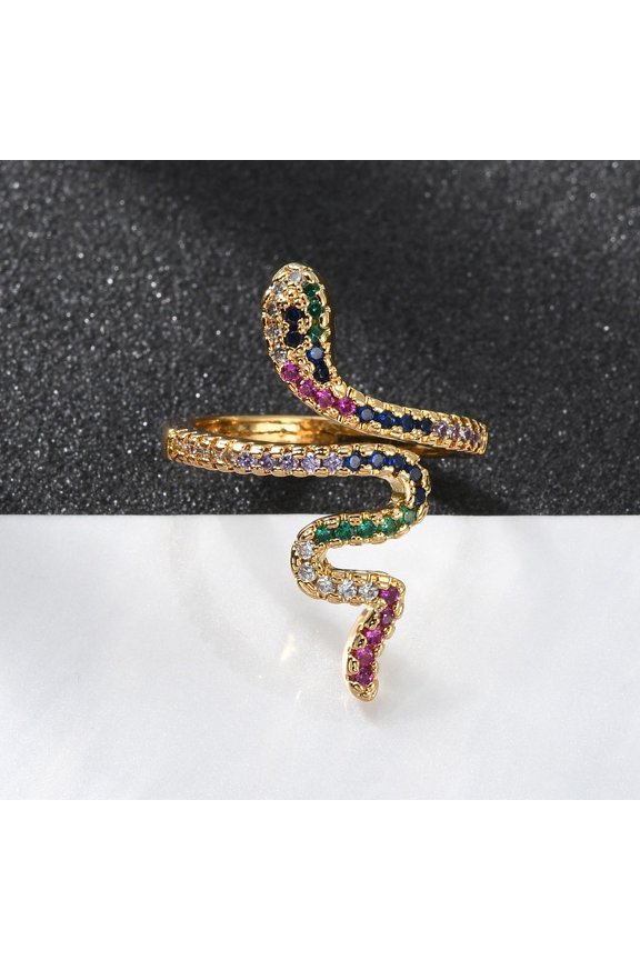 5pcs Brass Micro Pave Cubic Zirconia Cuff Rings Open Rings Snake Colorful Size 6 16mm