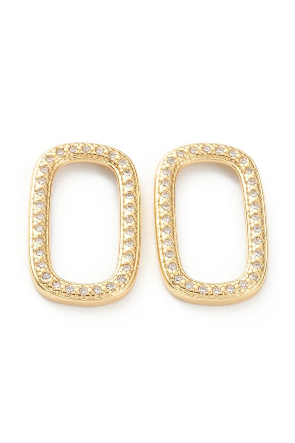 5pcs Brass Micro Pave Cubic Zirconia Linking Rings for Necklaces Making Clear Rectangle golden 19x11.5x2mm Inner Diameter: 14.5x7mm