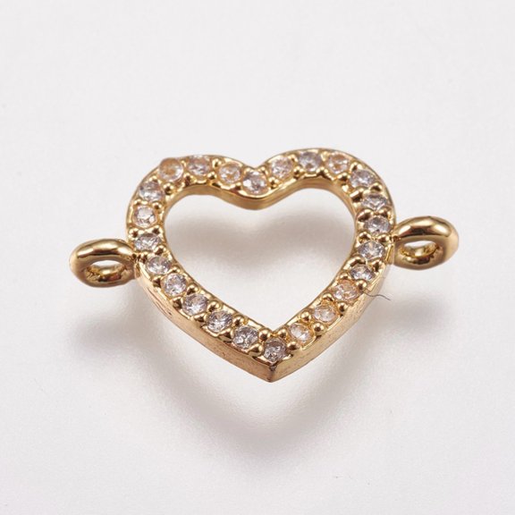 5pcs Brass Micro Pave Cubic Zirconia Links Heart Clear Golden 10.5x16x2mm Hole: 1.5mm