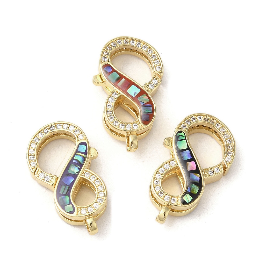 5pcs Brass Micro Pave Cubic Zirconia Lobster Claw Clasps with Enamel & Shell Long-Lasting Plated Lead Free & Cadmium Free Real 18K golden Plated Infinity Mixed color 24x13x5.5mm Hole: 2mm