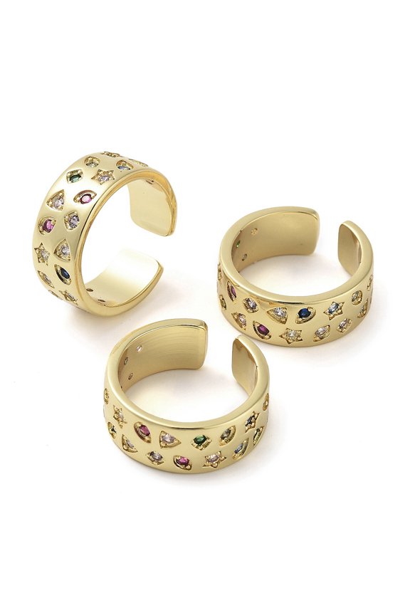 5pcs Brass Micro Pave Cubic Zirconia Open Cuff Ring Long-Lasting Lead Free & Cadmium Free golden 8mm Adjustable