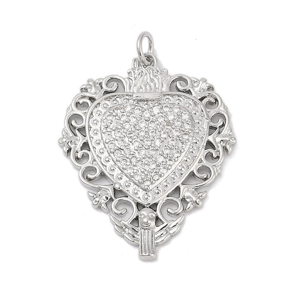 5pcs Brass Micro Pave Cubic Zirconia Pendants Heart with Jump Ring 30.5x25x2mm Hole: 3mm