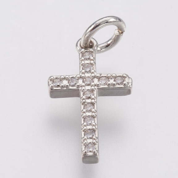 5pcs Brass Micro Pave Cubic Zirconia Pendants Lead Free & Cadmium Free Cross 16x8.5x2mm Hole: 2.5mm