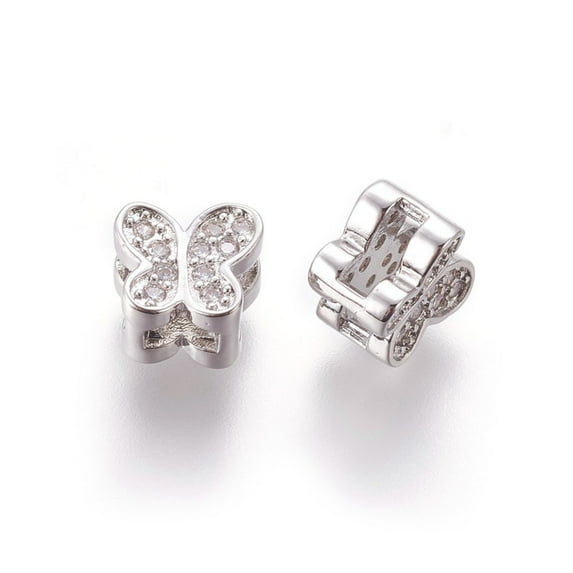 5pcs Brass Micro Pave Cubic Zirconia Slide Butterfly Clear 7x8x5.5mm Hole: 2x5mm