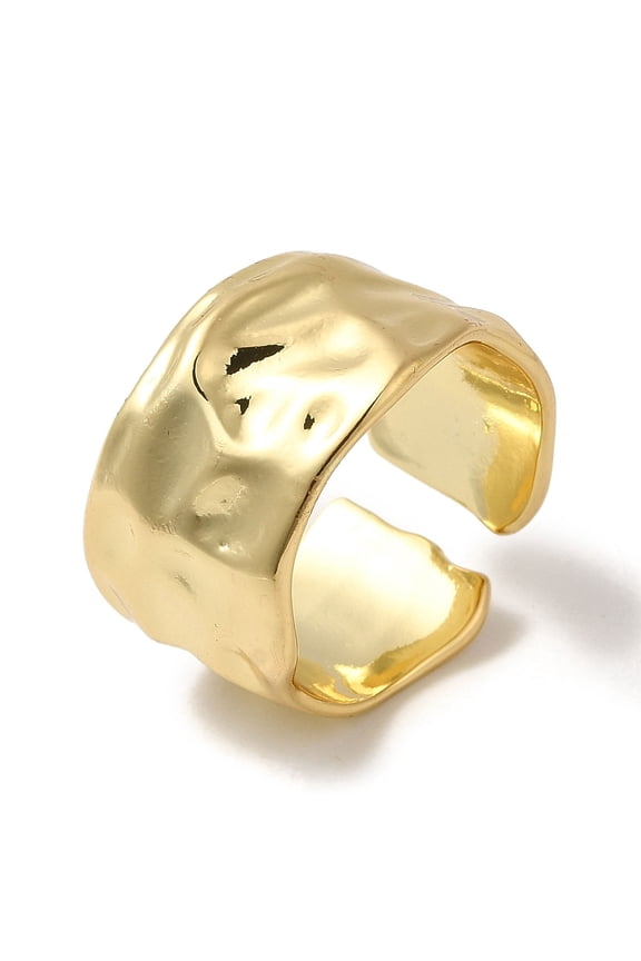 5pcs Brass Open Cuff Rings Hammered Wide Band Ring for Men Women golden 11~13mm Inner Diameter: 19mm