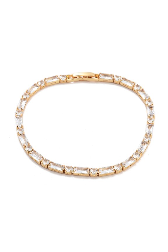 5pcs Brass Pave Clear Cubic Zirconia Rectangle Flat Round Link Bracelets Nickle Free Long-Lasting Plated Golden 7-1/4 inch(18.4cm)