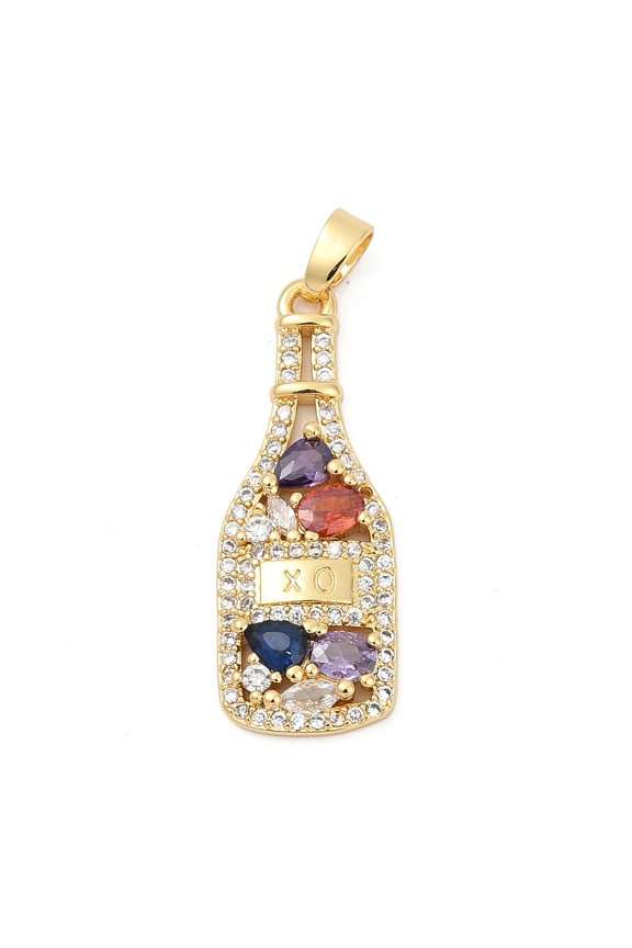 5pcs Brass Pave Cubic Zirconia Pendants XO Drink Charms Long-Lasting Plated Lead Free & Cadmium Free Rack Plating Real 18K golden Plated 29x10.5x3mm Hole: 4x2.5mm