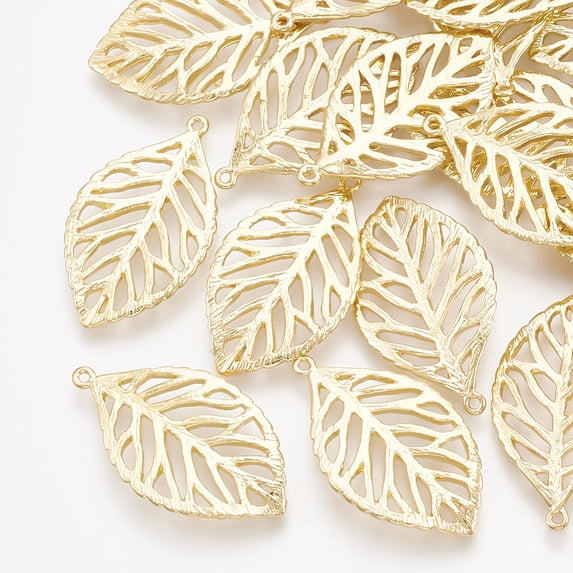 5pcs Brass Pendants Leaf Real 18K golden Plated 23x13x1mm Hole: 0.8mm