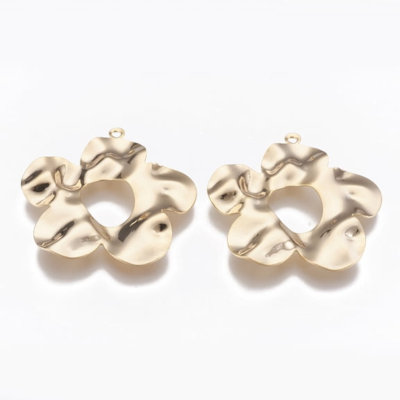 5pcs Brass Pendants Wavy Flower Charms Dangle Earring Charms 18K Gold Plated Bracelets Pendants