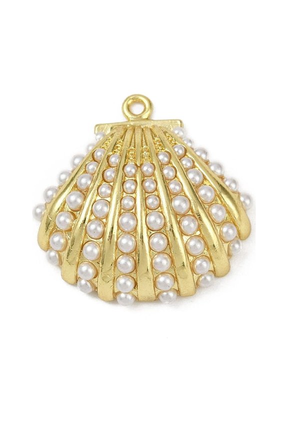 5pcs Brass Pendants with Plastic Imitation Pearl Shell Shape Long-Lasting Plated Rack Plating Real 18K Gold Plated 28.5x27.5x9mm Hole: 1.6mm