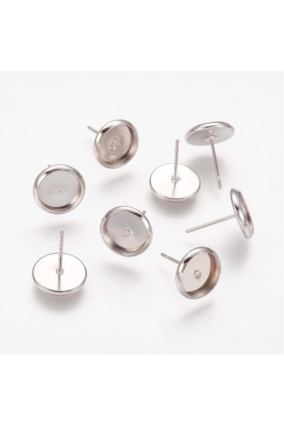 5pcs Brass Stud Earring Settings Nickel Free Platinum Tray: 8mm 13.5x10mm Pin: 0.7mm