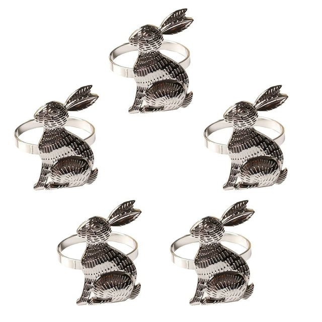 5pcs Bunny Napkin Rings Vintage Rabbit Napkin Buckles Alloy Serviette Clasps Wraps for Wedding