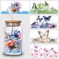 thumbnail image 1 of 5pcs Butterfly UV DTF Transfer Stickers, For Glass Tumbler, Waterproof Decals, Plastic Adhesive Label For Bottles And Cups Decor, 1 of 9