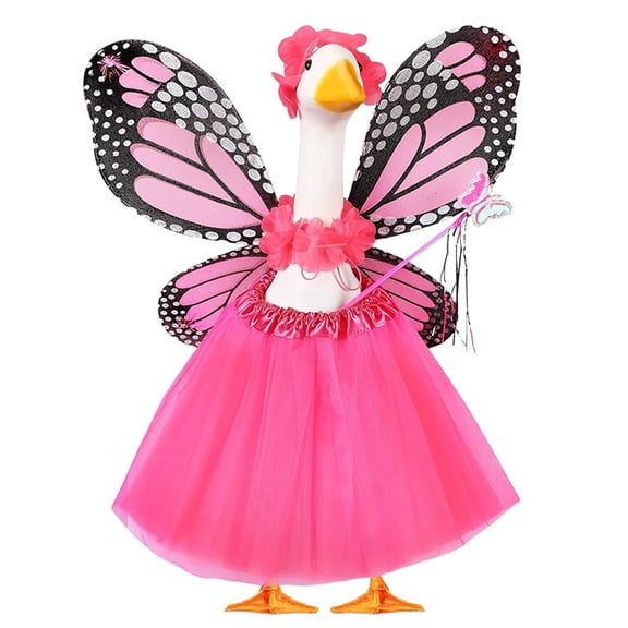 5pcs Butterfly Wing Set for 23in Goose, Decorative Porch Goose Clothing, Outdoor Garden Figurine Outfit, Porch Goose Easter Outfits, Lovely Wing Accessories for Yard and Patio Goose Statues, Pink