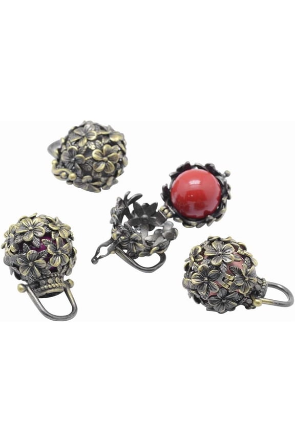 5pcs Cage Pendants Brass Locket Charms Chime Ball Pendants Flower Locket for Necklaces Jewelry Making Supplies-Antique Bronze