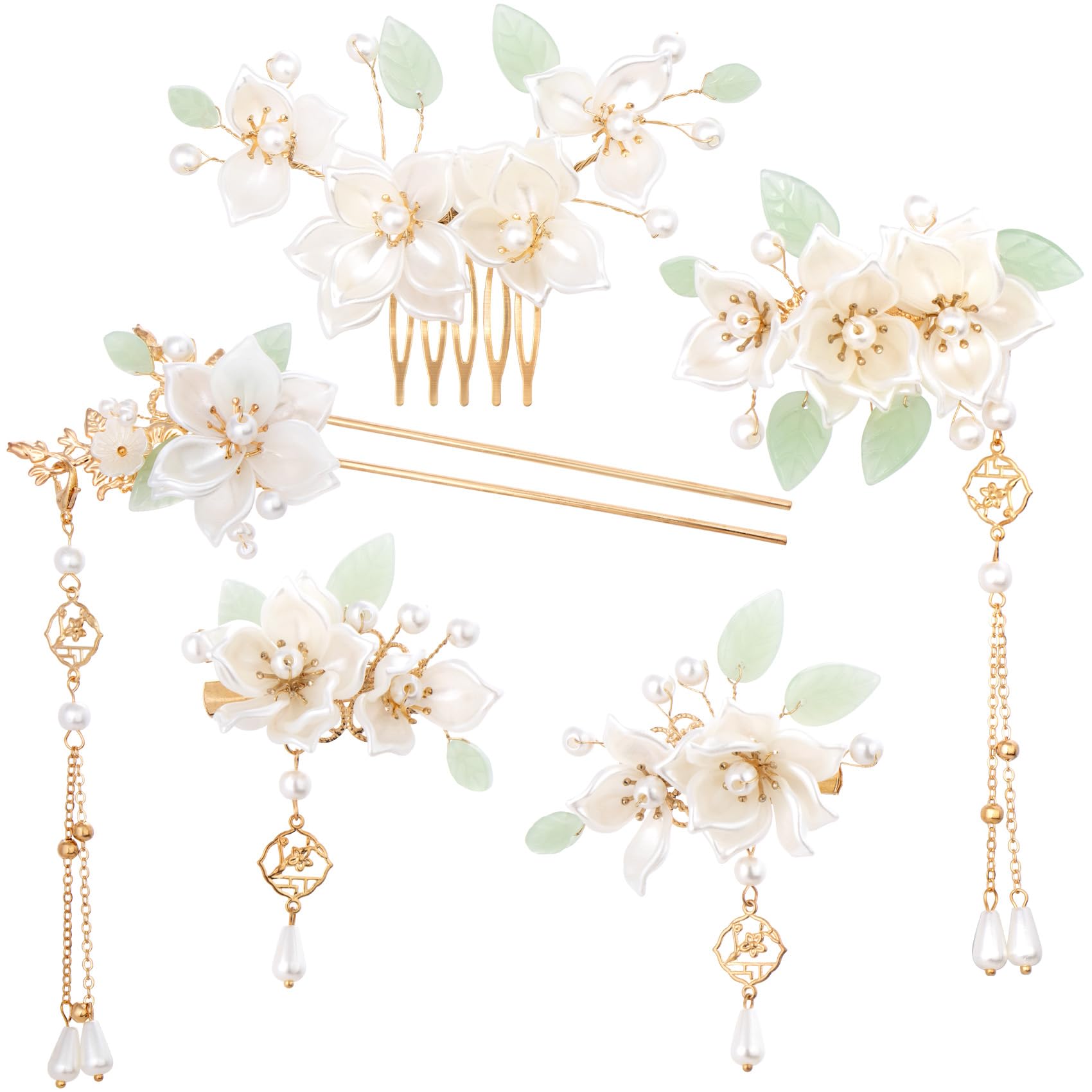 3 Pcs Flower Tassels Hairpin Chinese Retro Hair Accessories Amazon.com : 3 PCS Pearl Chinese Flower Hair Sticks Vintage  main image 4