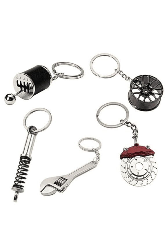 5pcs Car Lovers Key Chain Set - Manual Gear Shifter Whee Rim Brake Disc keychain Automotive Accessories Car Truck Bike Car Parts Keyring