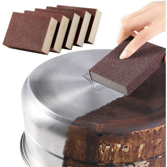 5pcs Carborundum Emery Cleaning Sponge - Heavy Duty Scrub Sponge for Kitchen Pot Pan Dish Sink, Durable Rust Stain Remover Sponge Scrubber Multiuse Kitchen Cleaning Tool, 1*2*4in, Brown