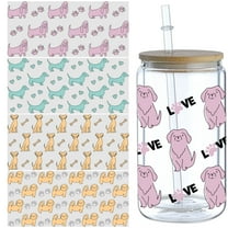 5pcs Cartoon Animals DIY UV DTF Transfer Stickers for Glass Cups, Waterproof Decals, Plastic Self-Adhesive Labels for Bottles and Cups Decoration