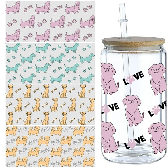 5pcs Cartoon Animals DIY UV DTF Transfer Stickers for Glass Cups, Waterproof Decals, Plastic Self-Adhesive Labels for Bottles and Cups Decoration