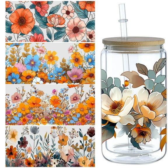 5pcs Cartoon Printed Colorful Logo DIY UV DTF Transfer Stickers for Glass Cups, Waterproof Decals, Plastic Self-adhesive Labels for Bottles and Cups Decoration