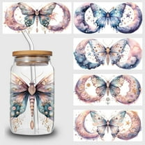 5pcs Cartoon Printed Colorful Logo DIY UV DTF Transfer Stickers for Glass Cups, Waterproof Decals, Plastic Self-adhesive Labels for Bottles and Cups Decoration