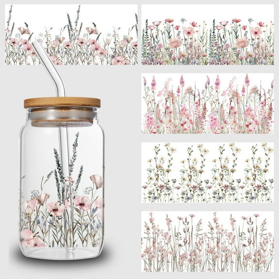 5pcs Cartoon Printed Colorful Logo DIY UV DTF Transfer Stickers for Glass Cups, Waterproof Decals, Plastic Self-adhesive Labels for Bottles and Cups Decoration