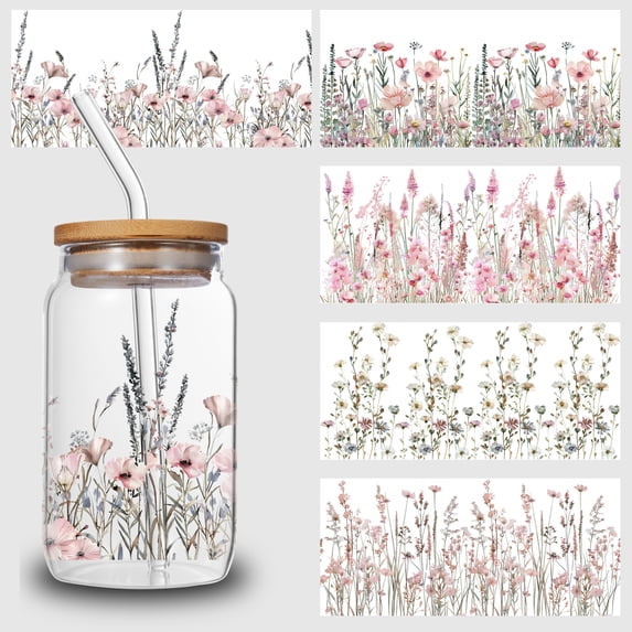 5pcs Cartoon Printed Colorful Logo DIY UV DTF Transfer Stickers for Glass Cups, Waterproof Decals, Plastic Self-adhesive Labels for Bottles and Cups Decoration