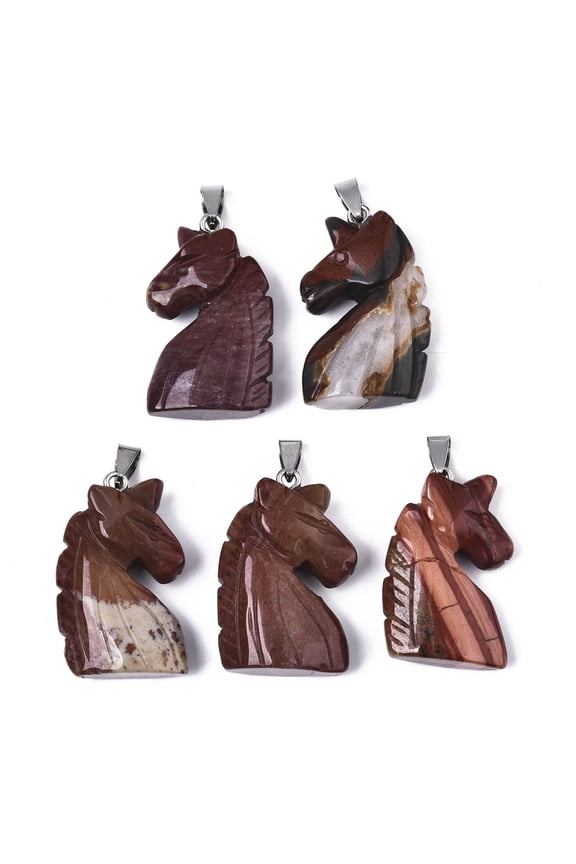 5pcs Carved Red Jasper Pendants with Stainless Steel Bails Stainless Steel color 38~41x11~14x24~25mm Hole: 9x4mm