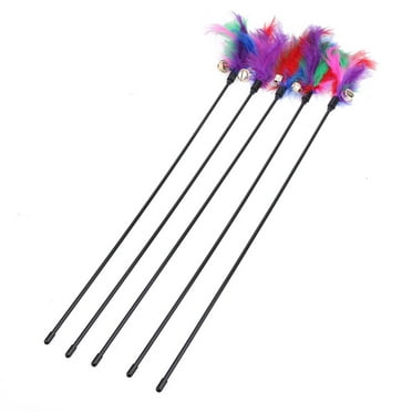 5pcs Cat Kitten Pet Teaser Turkey Feather Interactive Stick Toy Wire Chaser